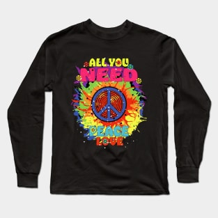 Peace Sign Love 60s 70s Tie Dye Hippie Halloween Costume Long Sleeve T-Shirt